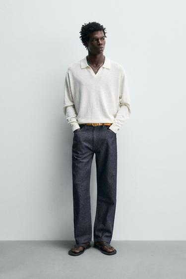 COTTON-HEMP STRAIGHT-LEG JEANS - Blue by Zara - Image 0