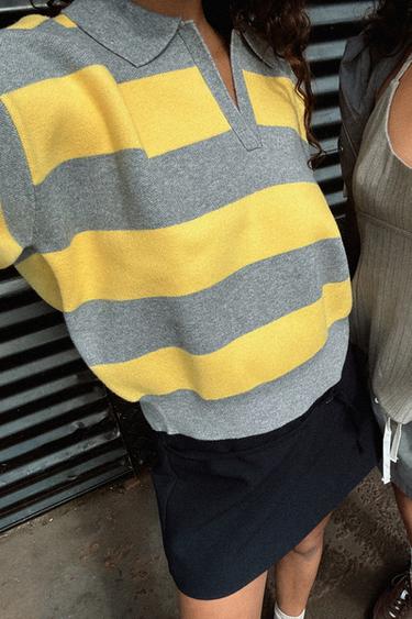 STRIPED KNIT POLO COLLAR SWEATER - striped by Zara - Image 4