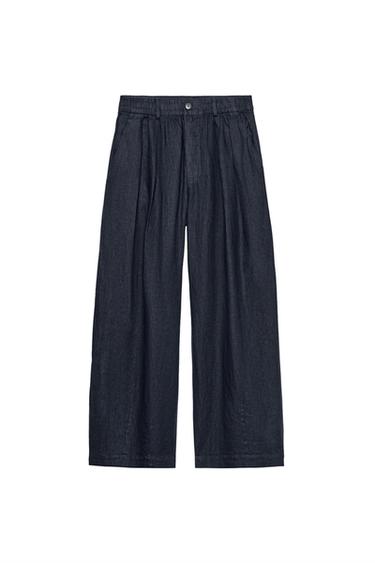 БРЮКИ ИЗ ЛЬНА СО СКЛАДКАМИ — ZW COLLECTION — МОРСКОЙ СИНИЙ от Zara