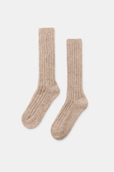 TALL RIBBED SOCKS - Sand by Zara