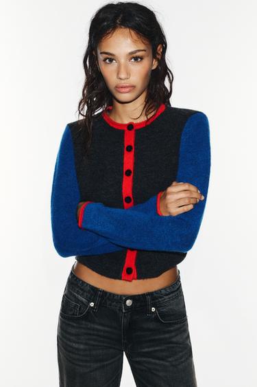 COLOR BLOCK CARDIGAN — Gray / Blue 2
