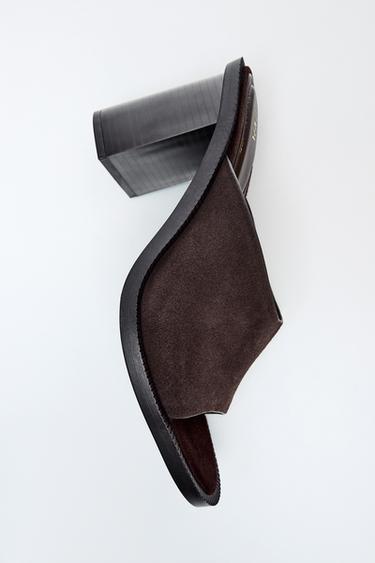 LEATHER BLOCK HEEL SANDALS - Brown by Zara