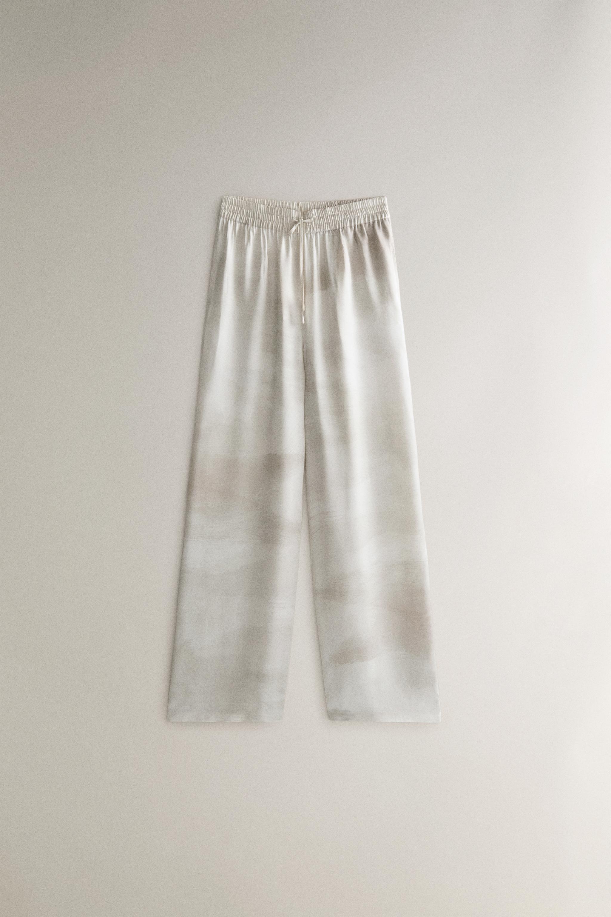 WATERCOLOUR PRINT TROUSERS — Grey / Tan