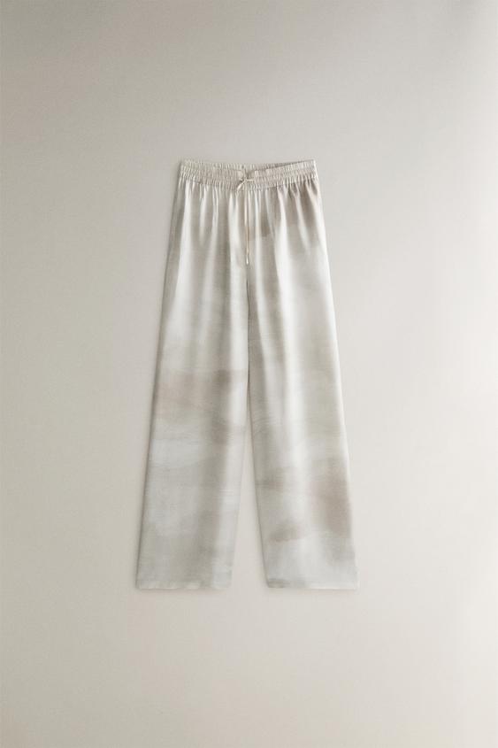 WATERCOLOUR PRINT TROUSERS - رمادي / مِحْمر الخاص بـ Zara - صورة 0