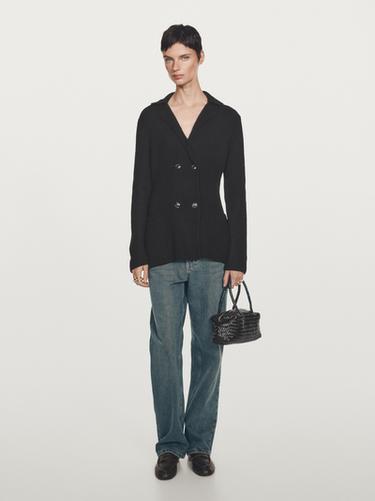 Zara 100% wool double-breasted cardigan - Black - Image 0