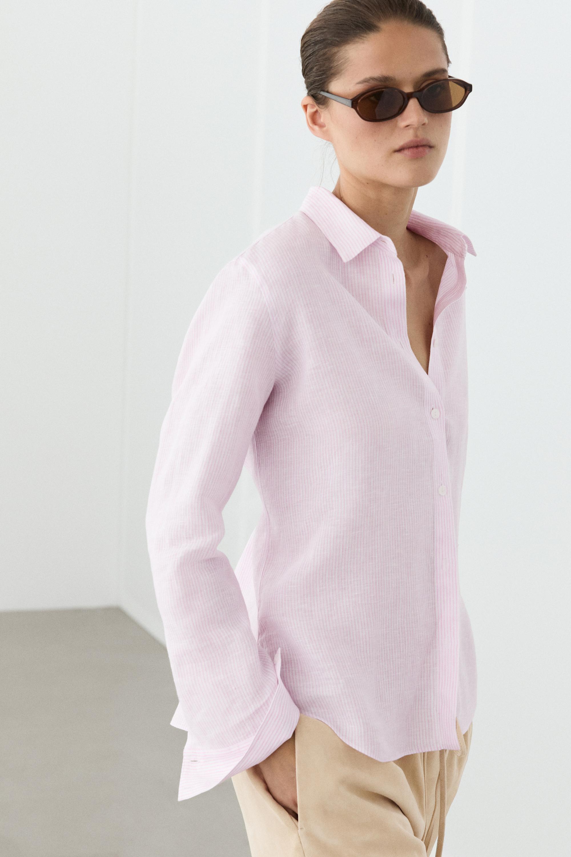 100% linen shirt with striped details — 144