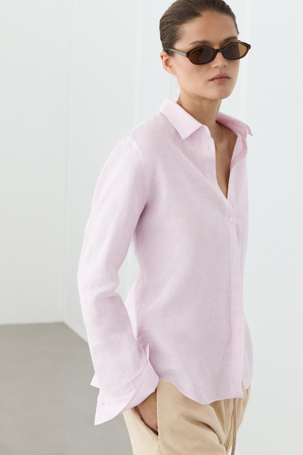 100% linen shirt with striped details — 144