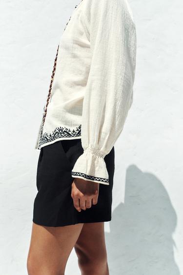 CHEMISE BRODERIES CONTRASTE - Écru de Zara - Image 3