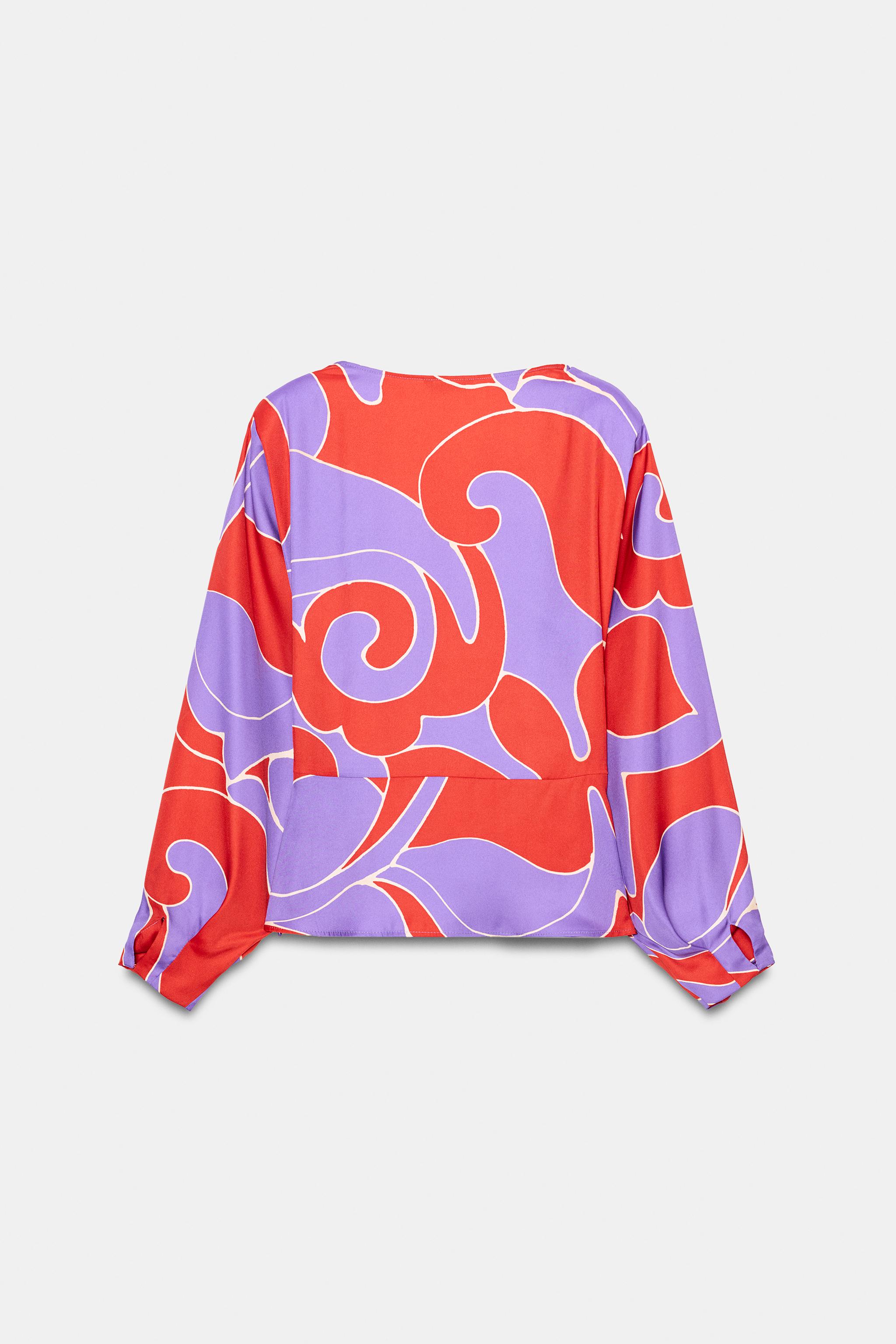PRINTED SATIN EFFECT SHIRT WITH SHOULDER PADS
