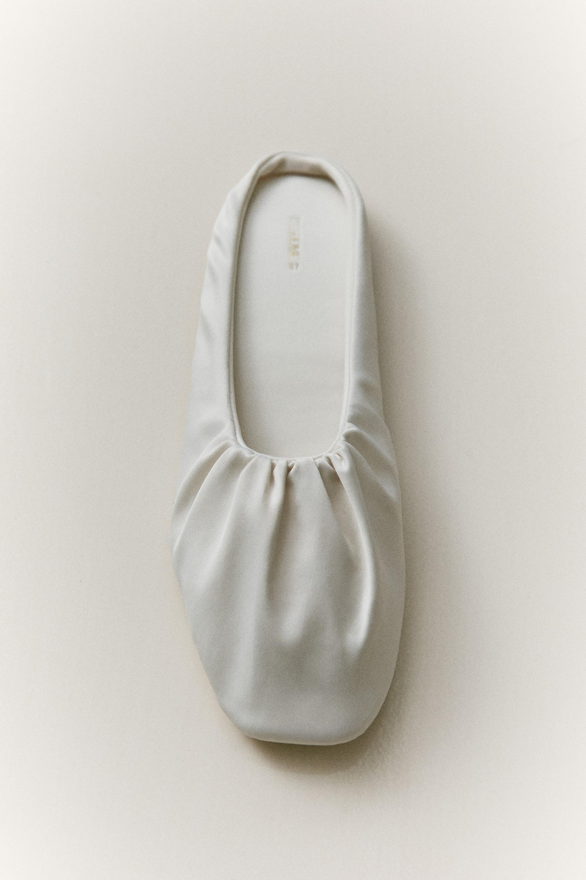 PLEATED SATEEN MULE SLIPPERS — Beige