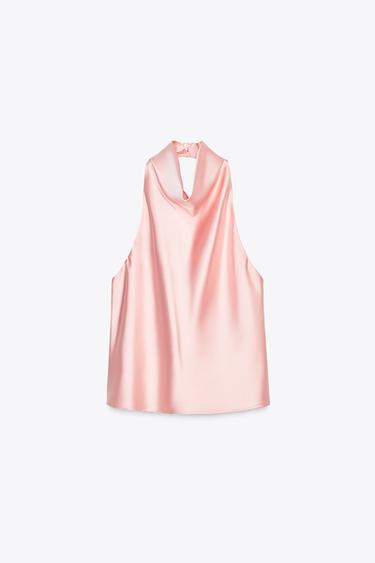 SATIN HALTER TOP - Pink by Zara - Image 3