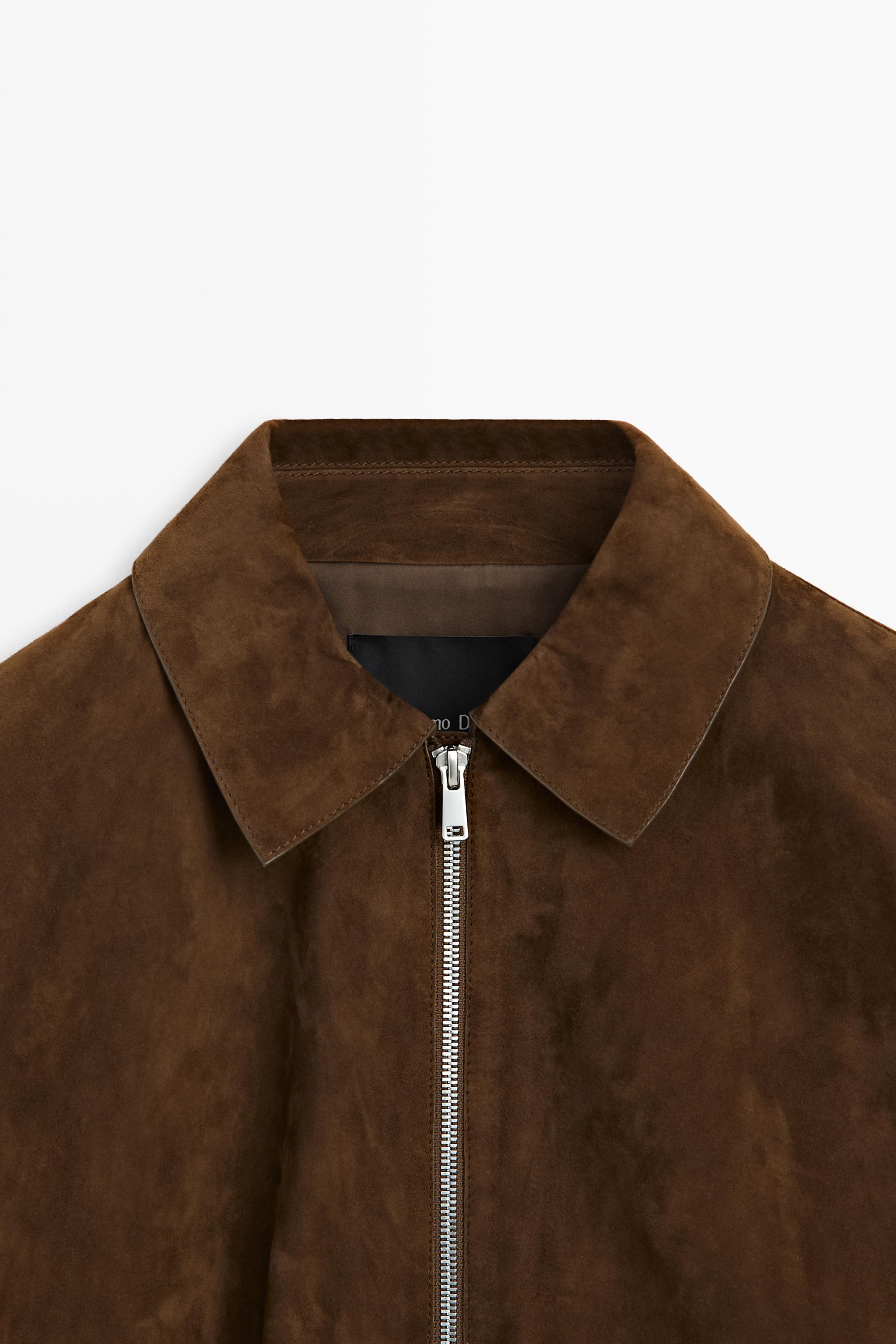 Oversize suede leather bomber jacket