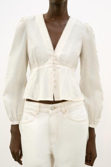 BLOUSE ROMANTIQUE BRODERIES - Écru de Zara - Image 2