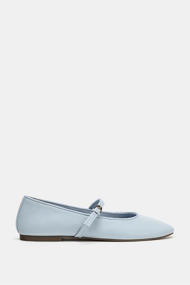 LEATHER BALLET FLATS - Blue by Zara