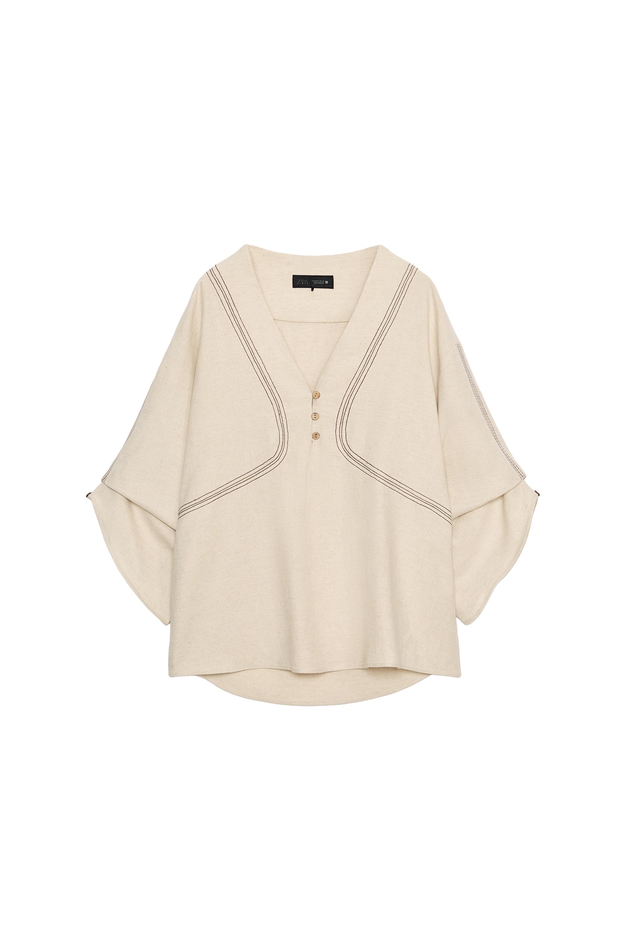 CAMISA OVERSIZE CON LINO PESPUNTES CONTRASTE