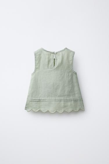 Zara 100% LINEN TOP - Greenish