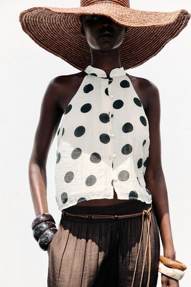 POLKA DOT HALTER TOP - Ecru / Black by Zara