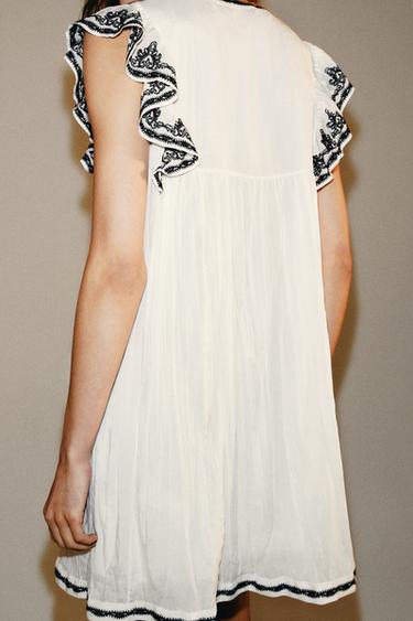 ROBE BRODERIES CONTRASTE ZW COLLECTION - Blanc / Noir de Zara - Image 3
