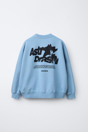 PRINTED SWEATSHIRT WITH SLOGAN - Blue by Zara - Image 1