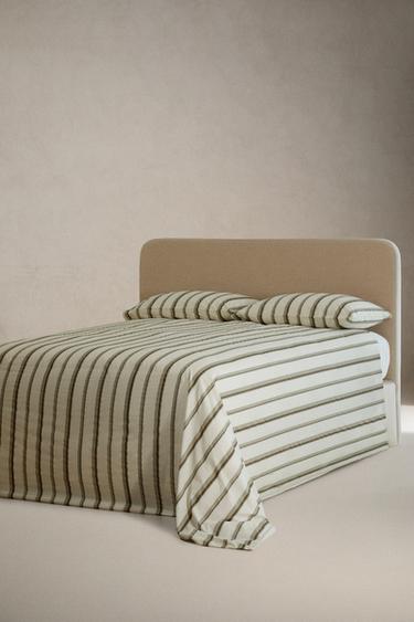 HOUSSE DE COUETTE PERCALE DE COTON À BANDES (300 FILS) - Blanc cassé de Zara - Image 1