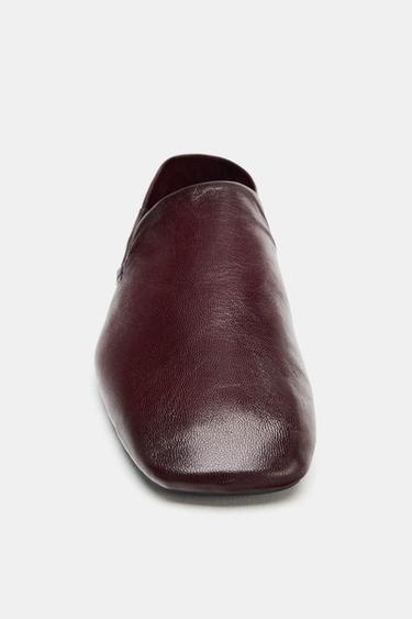 LEATHER LOAFERS WITH HIGH VAMP - Burgundy Red by Zara - Image 4