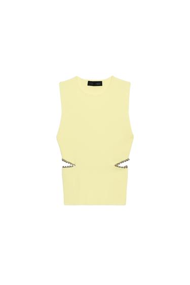TOP EN MAILLE AJOURÉ AVEC PERLES - Jaune de Zara