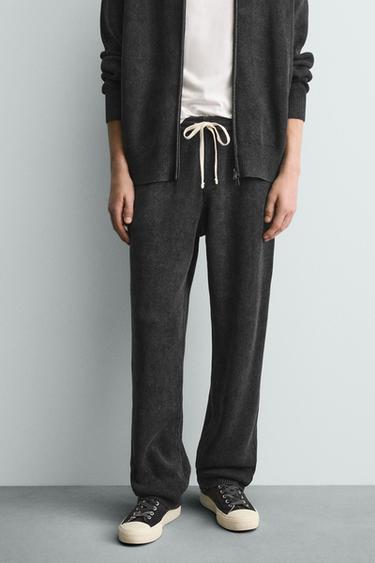 بنطلون محبوك بنسيج - بحري الخاص بـ Zara