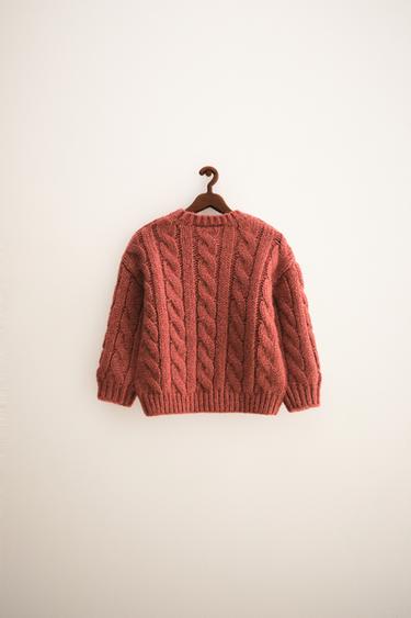 Zara ZARA TIMELESS - CABLE KNIT WOOL SWEATER - Brick
