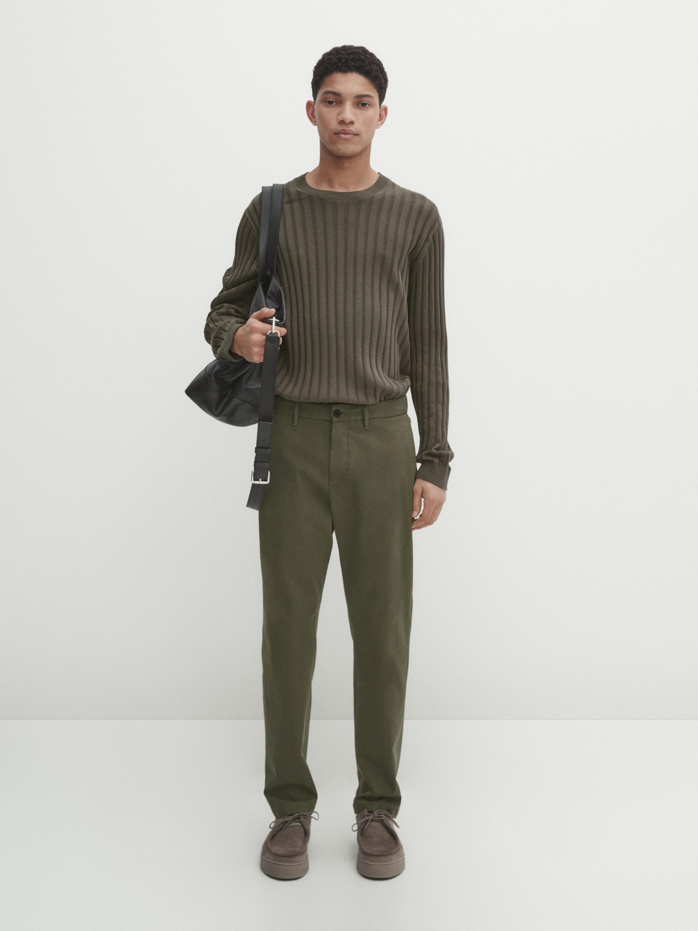 Men's Khaki Stretcher Trousers (ZARA) – Army Green – WiloOnline