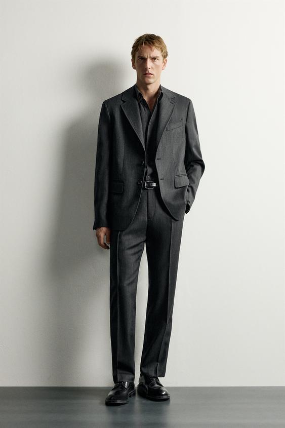 BLAZER REGULAR FIT TRAJE 100% LANA - Gris Antracita de Zara - Imagen 0
