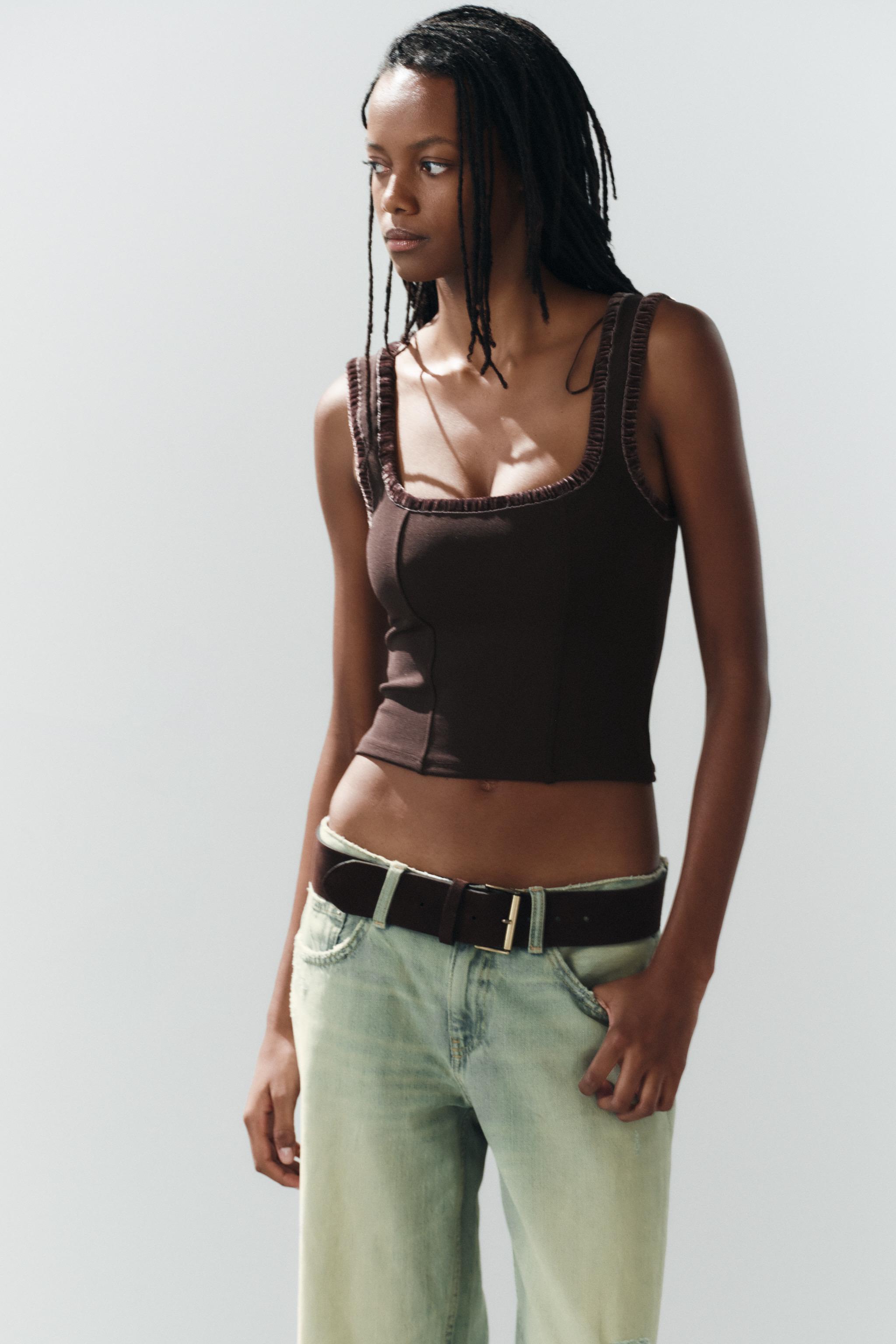 STRETCH CORSET TOP — Dark brown
