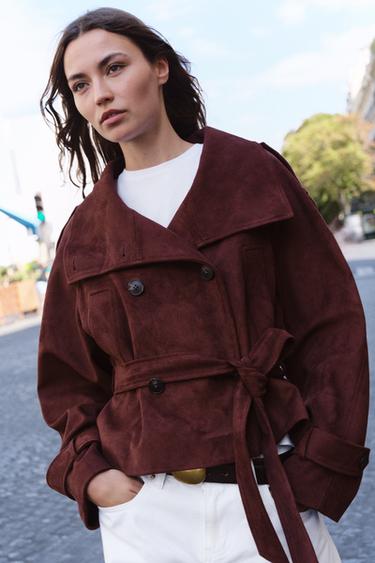FAUX SUEDE JACKET WITH BELT - Aubergine by Zara
