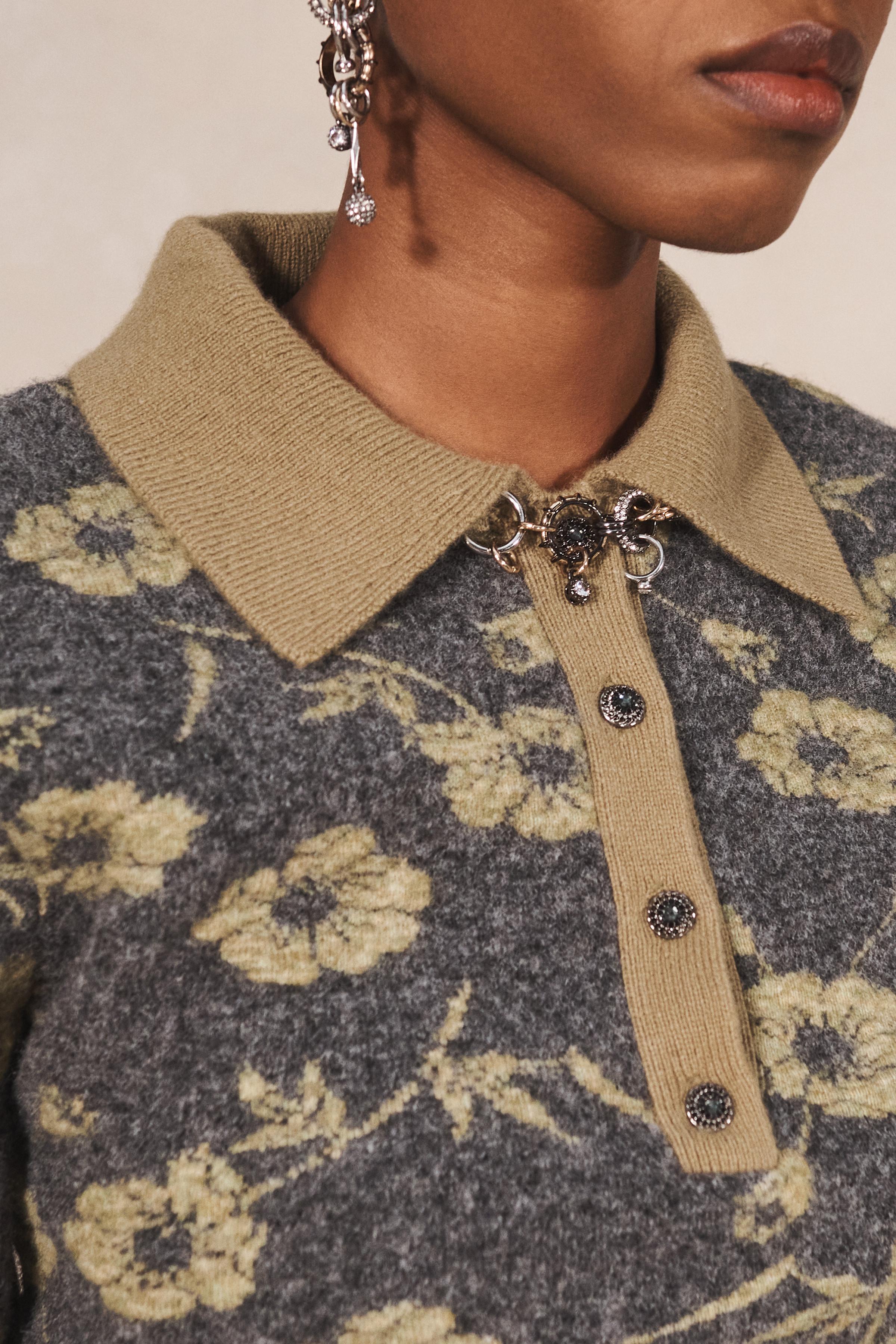 LIMITED EDITION FLORAL JACQUARD POLO COLLAR SWEATER