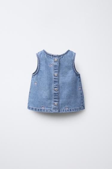 DENIM TOP WITH EMBROIDERED BUTTERFLIES - Light blue by Zara - Image 1