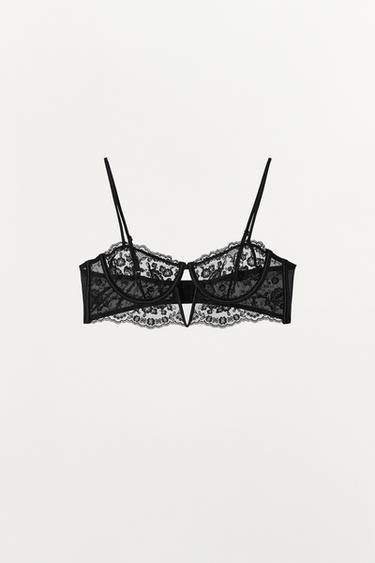 LACE UNDERWIRE BANDEAU BRA — Black 1