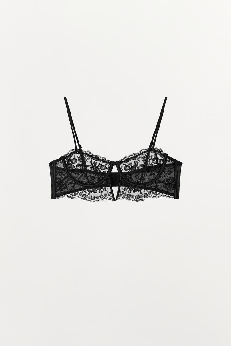 LACE UNDERWIRE BANDEAU BRA — Black