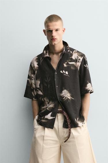 Zara FLUIDNA KOŠULJA S CVJETNIM UZORKOM – Crna