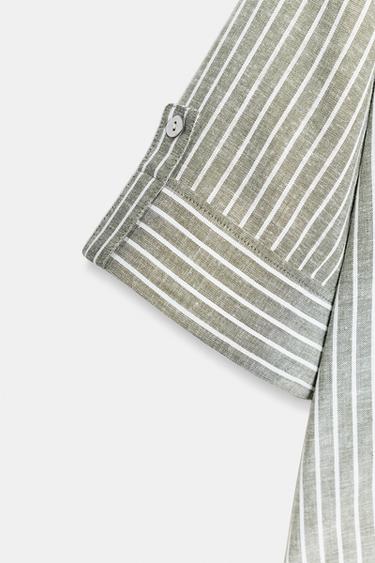STRIPED LINEN BLEND SHIRT - Khaki by Zara - Image 6