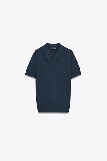 PLAIN KNIT short sleeve POLO SHIRT - Navy blue by Zara