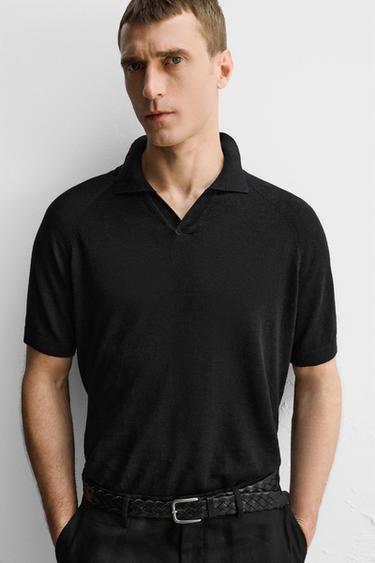 100% LINEN KNIT POLO SHIRT LIMITED EDITION - Black by Zara - Image 4