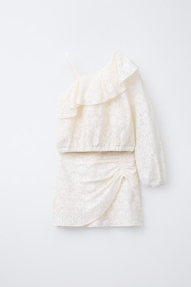 ASYMMETRIC RUFFLE TOP AND LACE SKIRT CO-ORD - Navy marl by Zara
