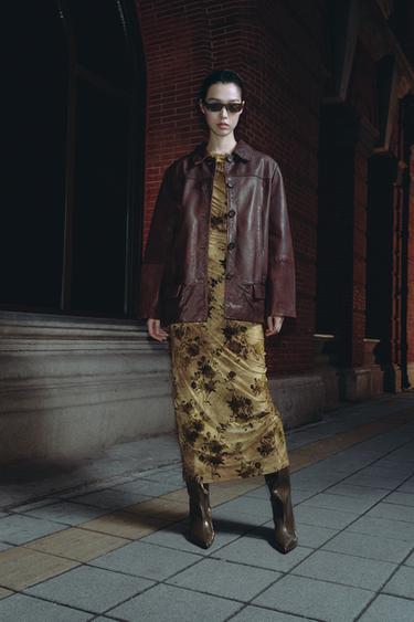 Zara 植絨縮褶洋裝 - 淺米色