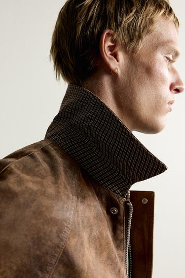 Zara WASHED EFFECT SUEDE JACKET - Brown