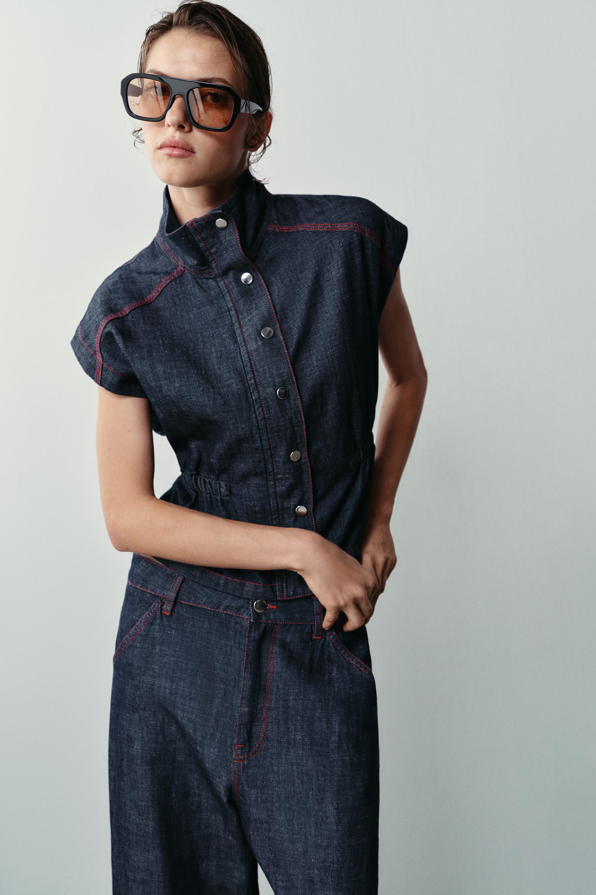LINEN VEST WITH CONTRASTING TOPSTITCHING