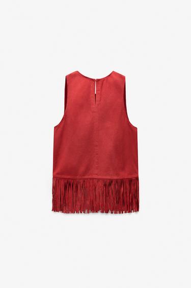 LIMITED EDITION SUEDE LEATHER FRINGED TOP - Red by Zara - Image 5
