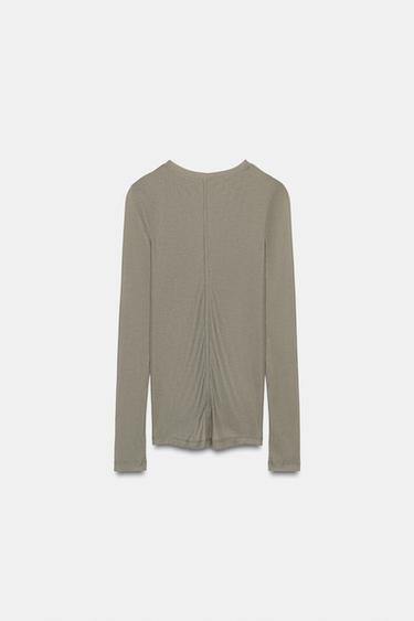 RIBBED V-NECK T-SHIRT - Light khaki by Zara - Image 5