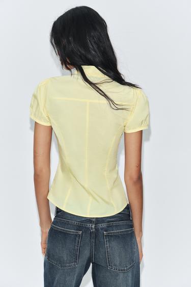 POPLIN TOP WITH TIE DETAIL - Light yellow by Zara - Image 1