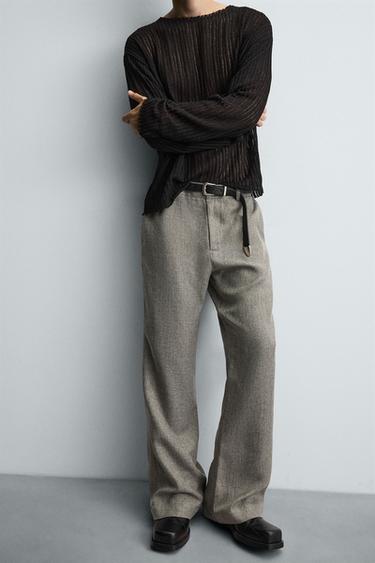 TEXTURED FLARE FIT TROUSERS - Grey / Beige by Zara - Image 5