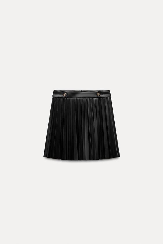 FAUX LEATHER MINI SKIRT WITH BOX PLEATS Black ZARA Turkey