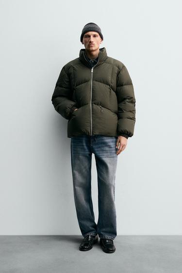 100% FEATHER DOWN PUFFER JACKET - Mid-green by Zara